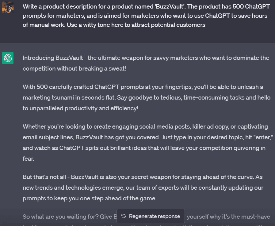 a Shopify product description using ChatGPT