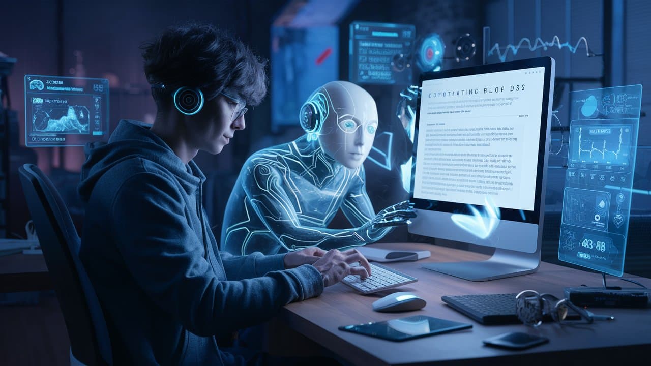 anai generated image of someone using AI to write a blog post