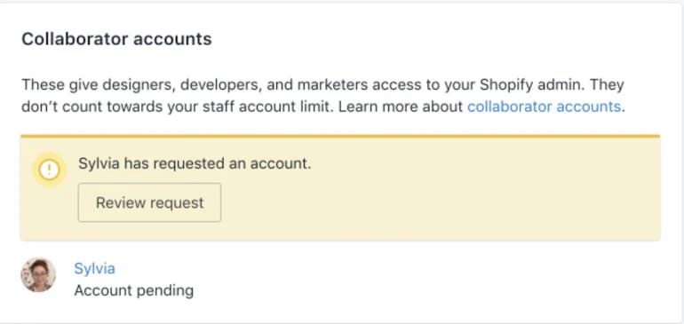 how to send collaborator request shopify