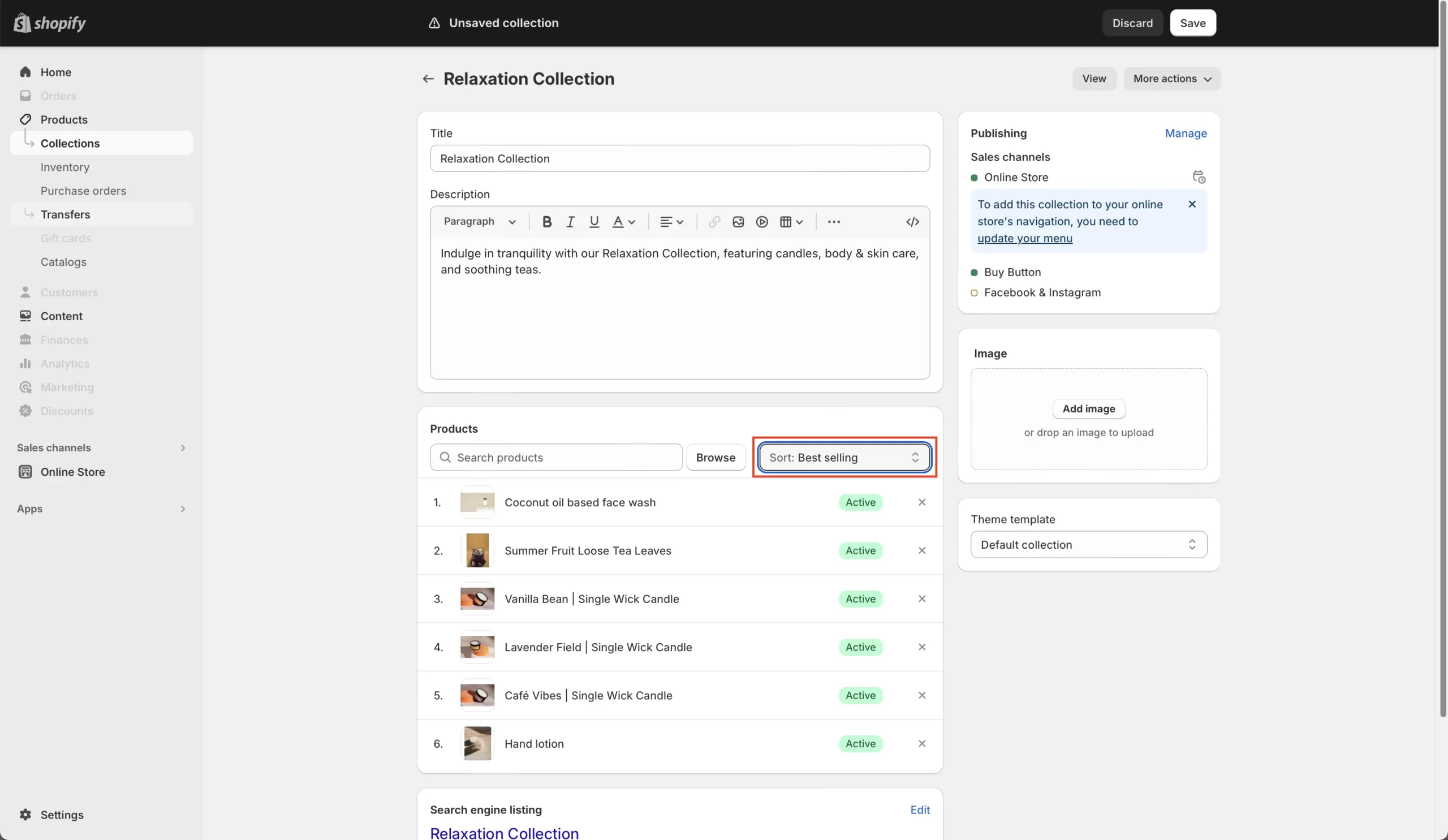 changing the product order