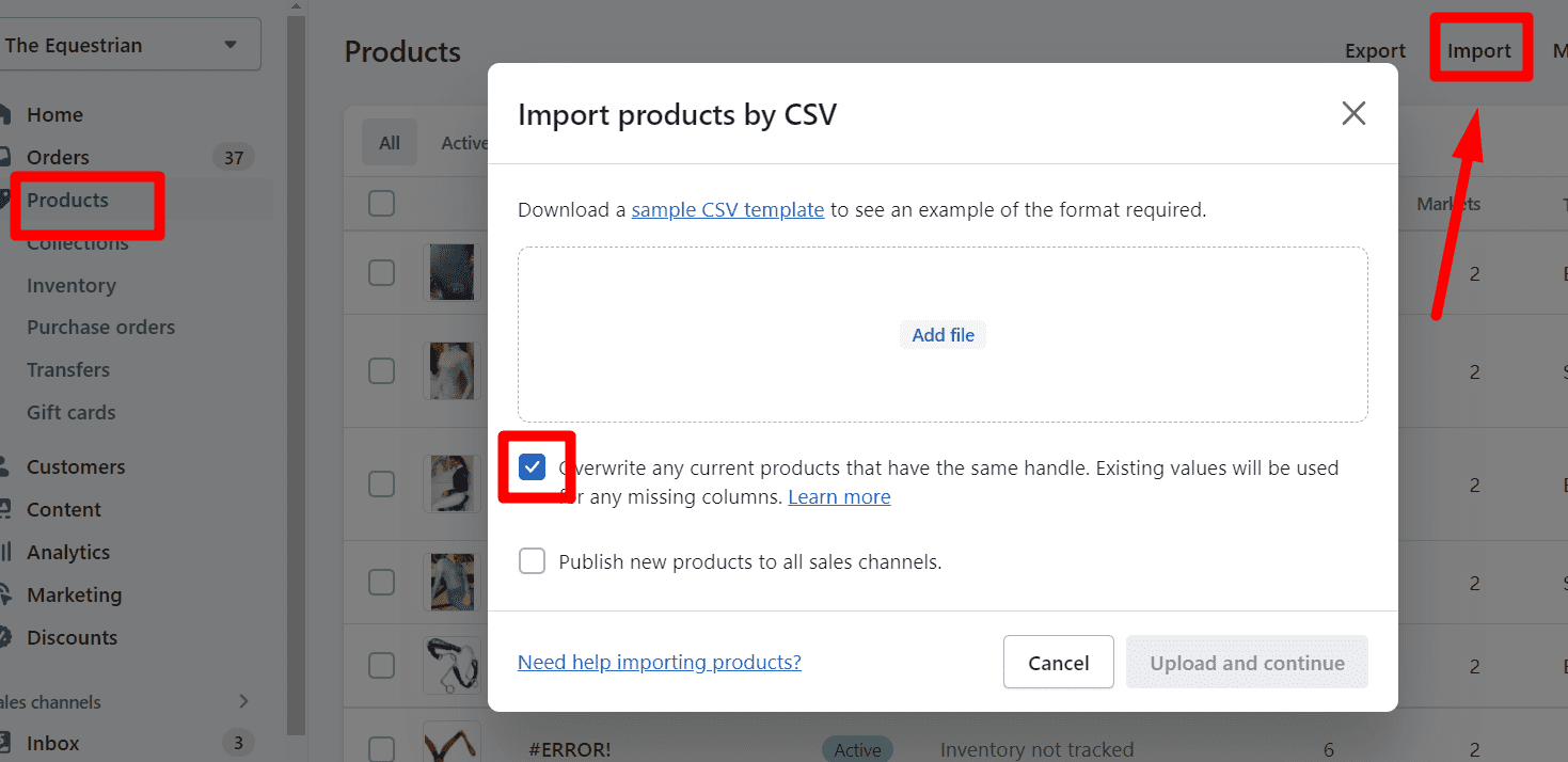 Importing Shopify products