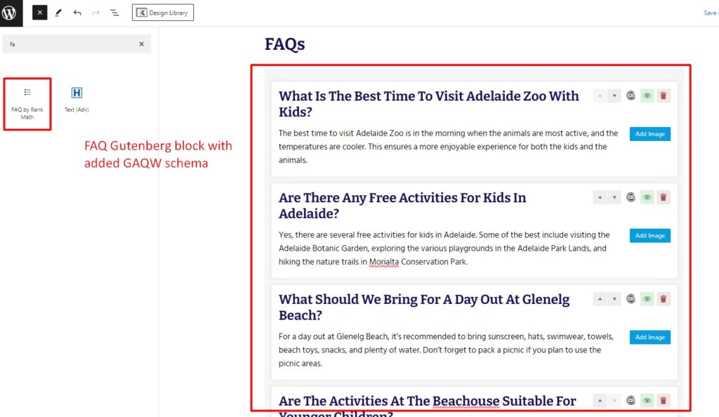 FAQ section using Worpdress Gutenberg editor