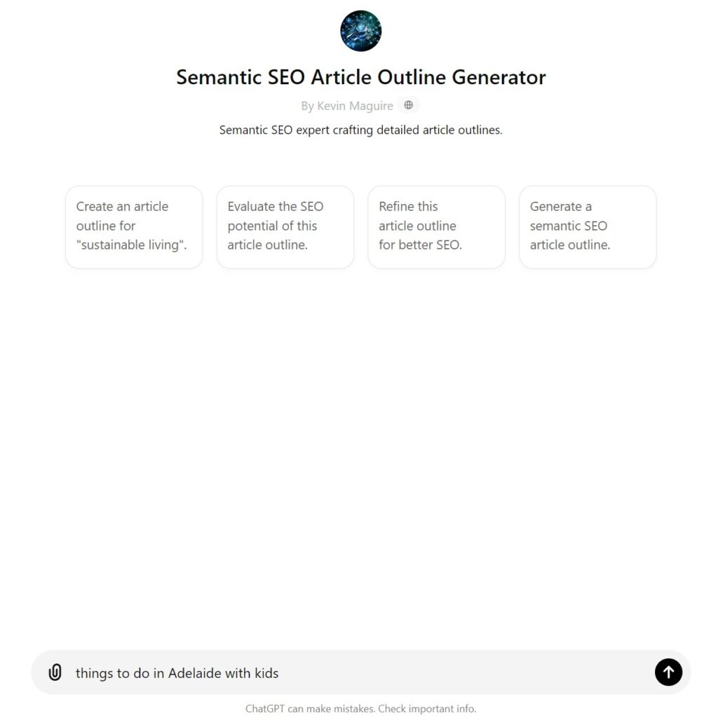 front page of semantic outline generator by CHatGPT