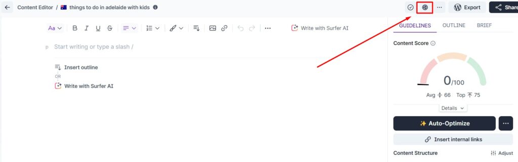 SurferSEO dashboard

