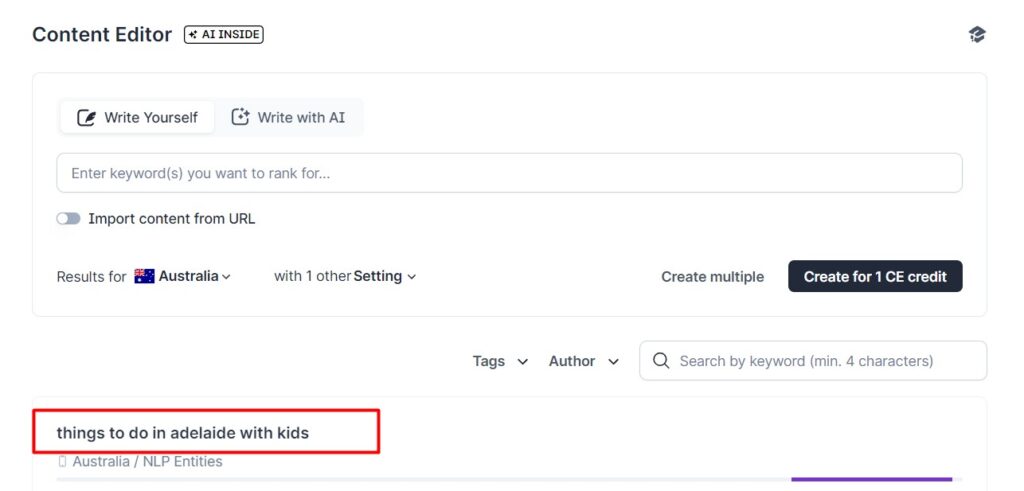 Surfer first page content editor
