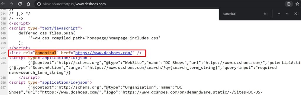 a canonical tag in a Shopify store