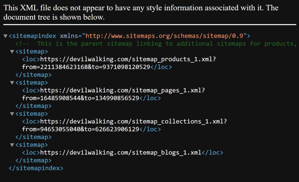 xml sitemap example for Shopify
