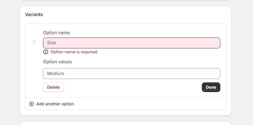 Dashboard for managing product variants in Shopify