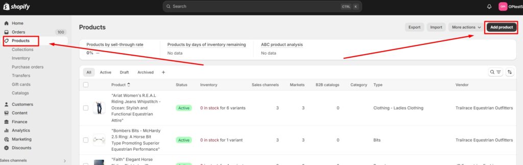 screenshot of how to add products in Shopify