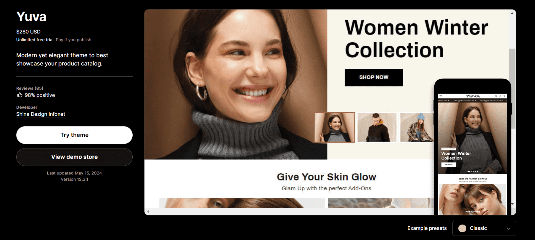 screenshot of Yuva Shopify theme